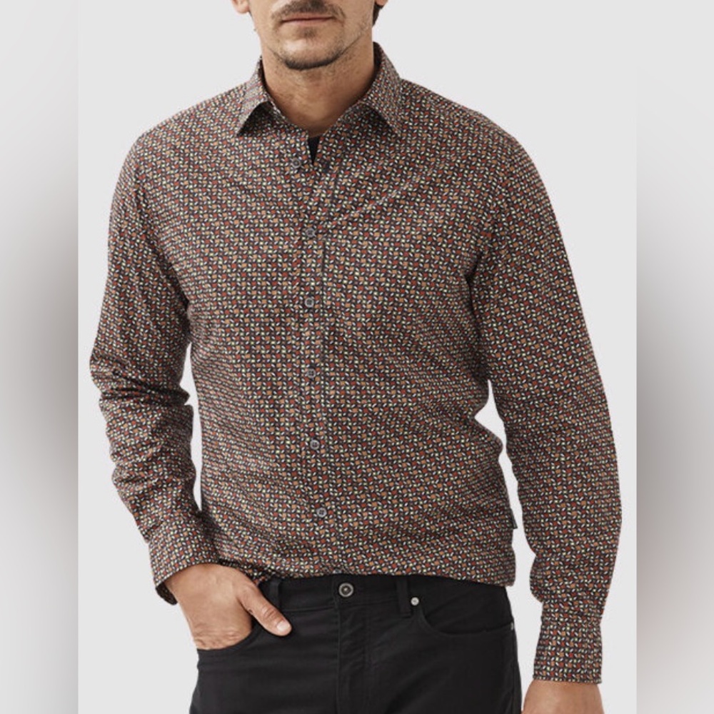 RODD & GUNN Grantlea Long Sleeve Slim Fit Shirt Autumn Black Vintage Print NWT